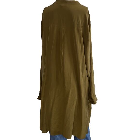 Eileen Fisher Green Button Down Women Size 3X Shirt Classic Designer Silk Flaw - Picture 5 of 8